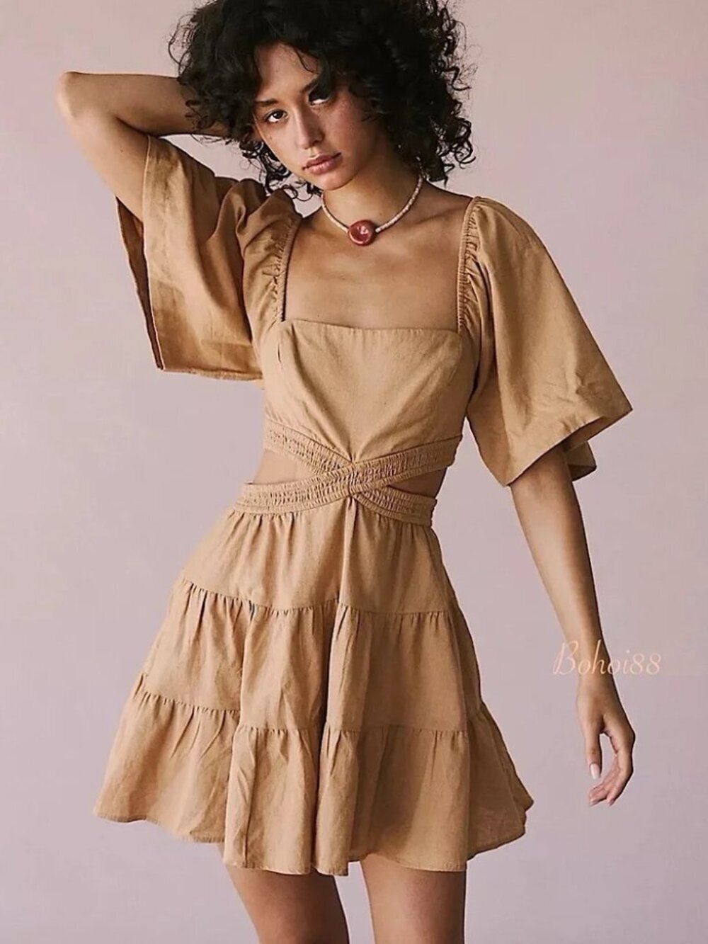 NWT Free People Cross Of Sunlight Cutout Smocked Mini Dress Size XS